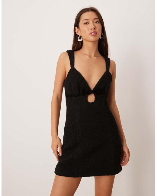 For Love & Lemons Black Boucle Open Back Velvet Bow Detail Mini Dress