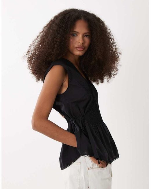 ARKET Black Cinched Peplum Sleeveless Top