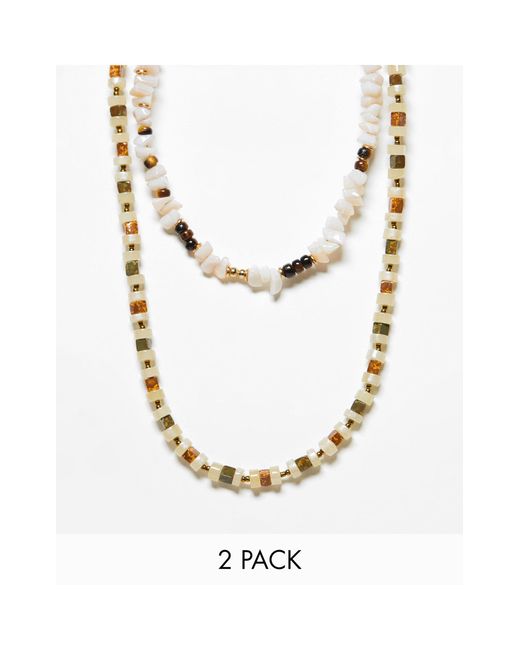 ASOS White 2 Pack Beaded Necklace Set With Chips And Pendant for men