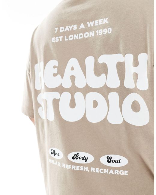 ASOS 4505 Natural Curve Studio Oversized Heavyweight Health Back Print T-shirt Latte