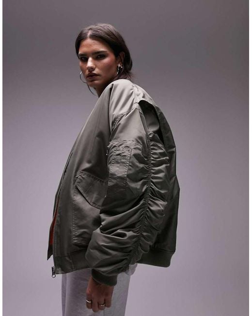 TOPSHOP Gray Classic Oversized Nylon Bomber Jacket