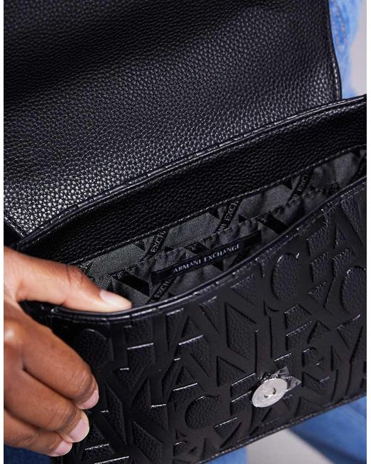 Bandolera Negra Con Diseño Integral Del Logo De ARMANI EXCHANGE de color White