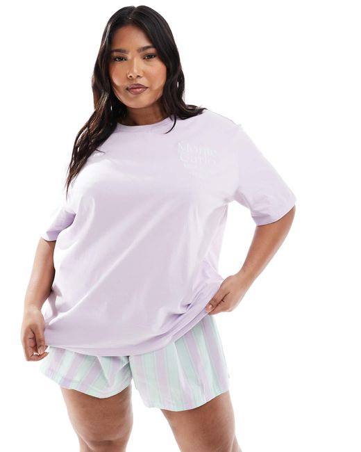 Asos design curve - ensemble avec short rayé style caleçon et t-shirt oversize - lilas ASOS en coloris Purple