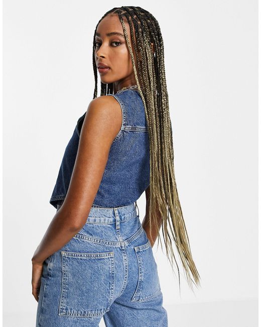 TOPSHOP Co Ord Denim Waistcoat in Blue 