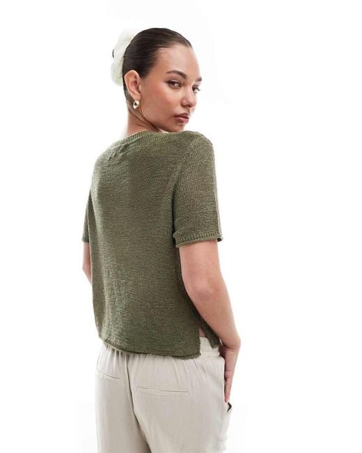 ONLY Green Lightweight Open Knit T-shirt