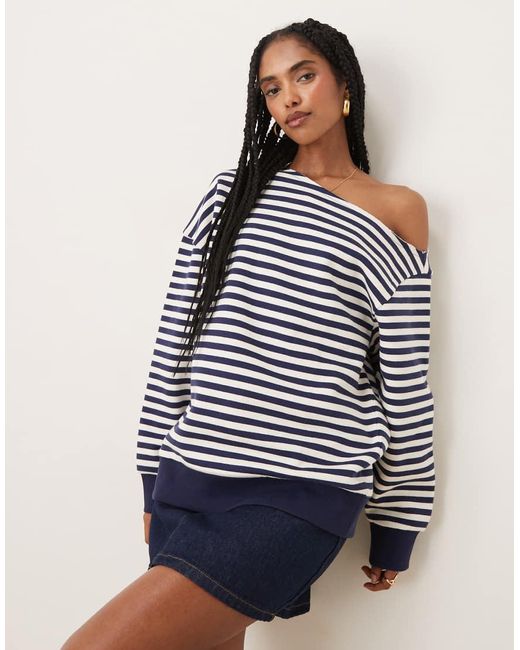 ASOS Blue Off Shoulder Brushback Sweatshirt