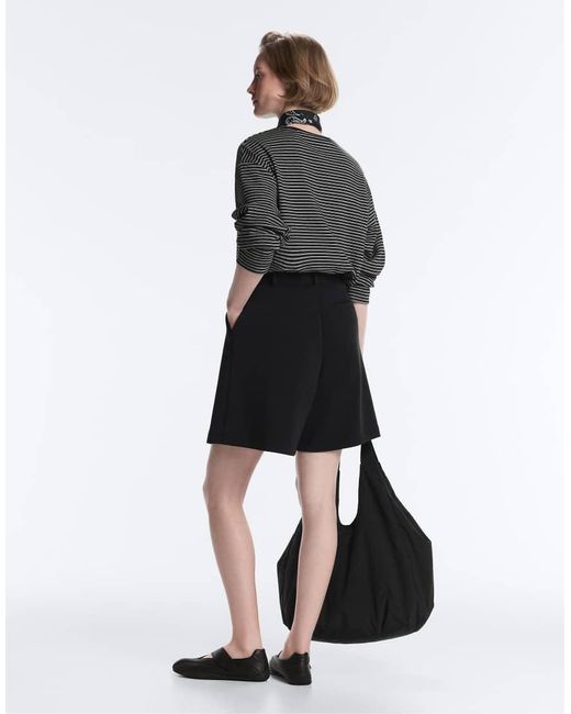 Oysho Black Soft-touch Modal Bermuda Shorts With Pleats