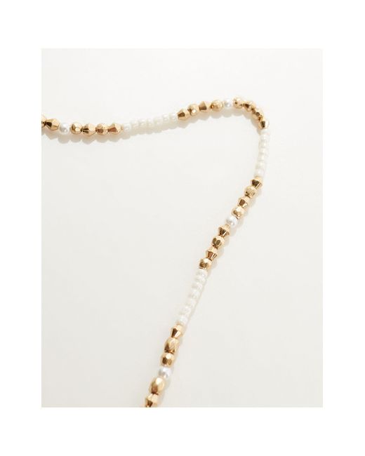 ASOS Brown Short Necklace With Faux Pearl And Gold Bead Design