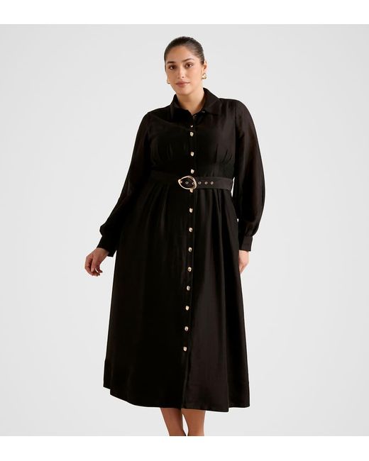 Forever New Black Belted Seam Detail Shirt Midi Dress
