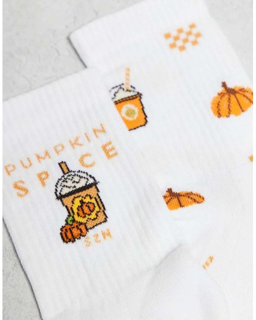 Confezione Da 2 Paia Di Calzini Bianchi Con Grafica "Pumpkin Spice" di ASOS in White da Uomo