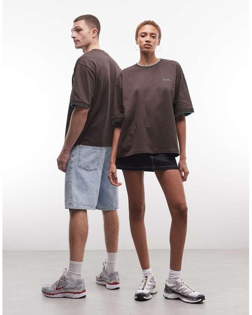 Collusion Brown Unisex Double Layer Boxy T-shirt