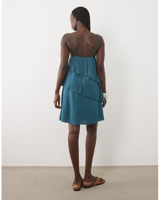 Mango Blue Teen Tiered Round Neck Beaded Mini Dress