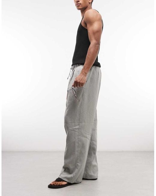 Weekday Gray Pull On Linen Trousers for men