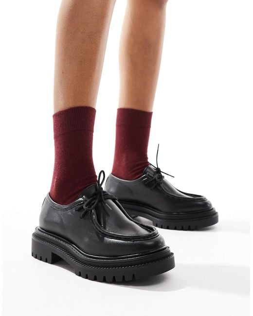 Pull&Bear Black Chunky Lace Up Loafers