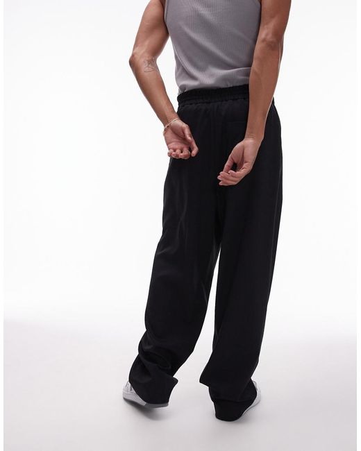 Topman Black Wide Leg Trackies With Elasticated Tie Waist for men