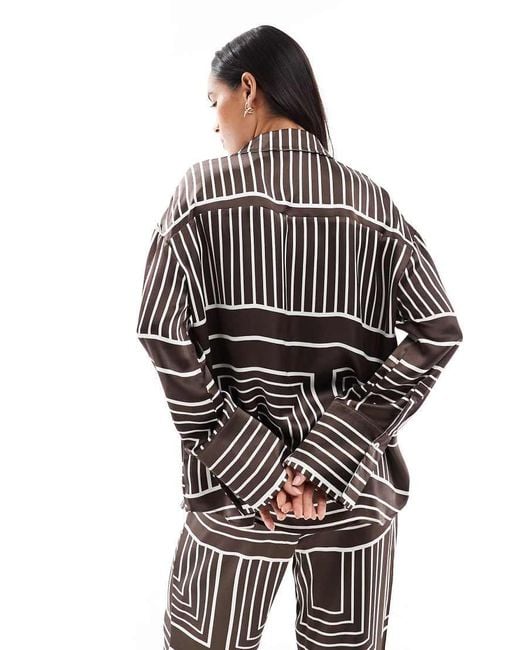 4th & Reckless Brown Satin Wide Cuff Button Front Shirt Co-ord