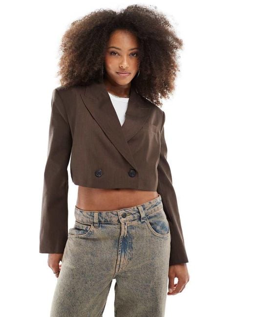 Bershka Brown Cropped Blazer