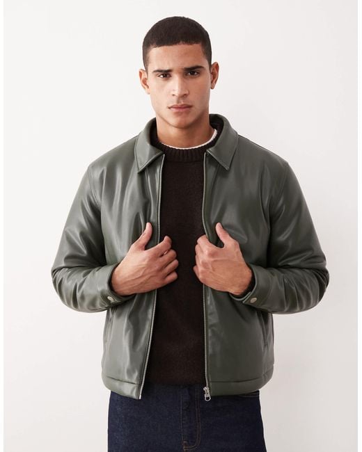 ASOS Gray Faux Leather Harrington Jacket for men