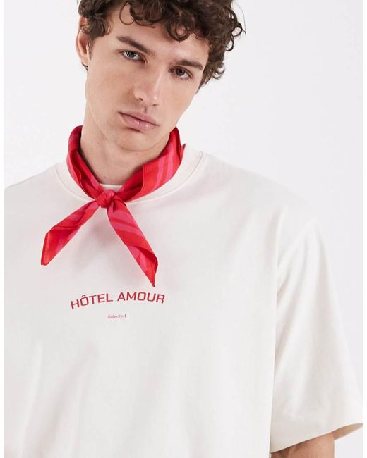 SELECTED White X Hotel Amour Heavyweight Oversized T-Shirt With Front Print for men