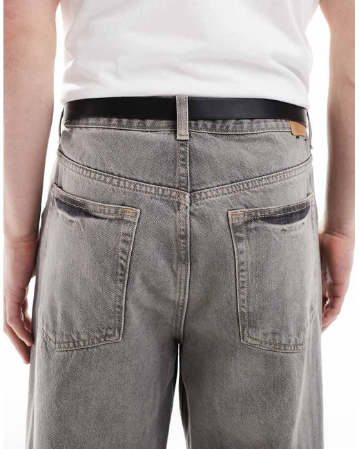 ASOS Gray Smart Faux Leather Skinny Belt With Matte Buckle for men
