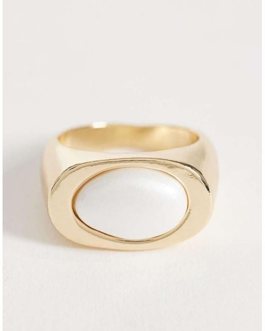 ASOS White Squared Ring With Faux-pearl