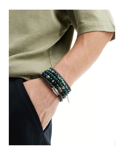 ASOS Green 5 Pack Mixed Bracelet Set for men