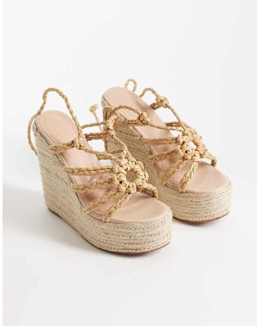 SEQWL Natural Strappy High Espadrille Wedges