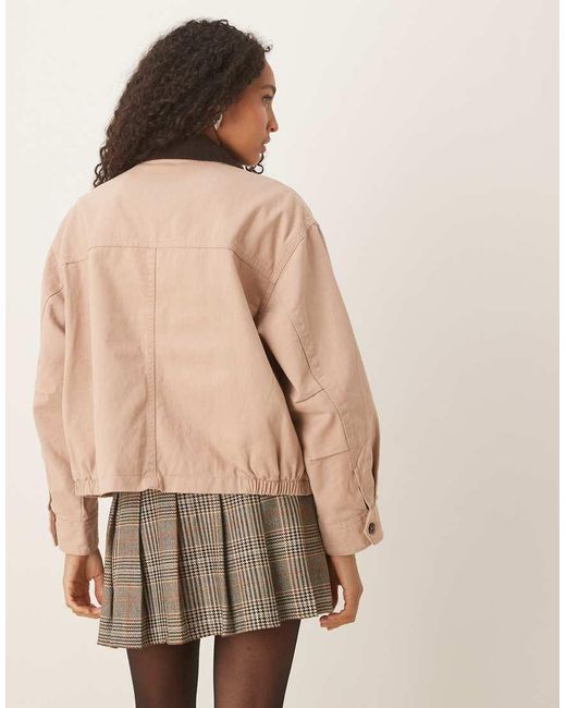 ASOS Pink Bomber Jacket With Chocolate Collar