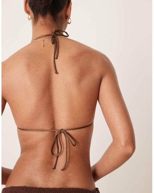 Stradivarius Brown Crochet Bikini Top