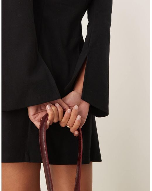 ASOS Black Supersoft Grown On Neck Fit And Flare Mini Dress