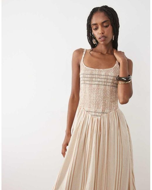 Abercrombie & Fitch Natural Scoop Neck Dipped Waist Maxi Dress
