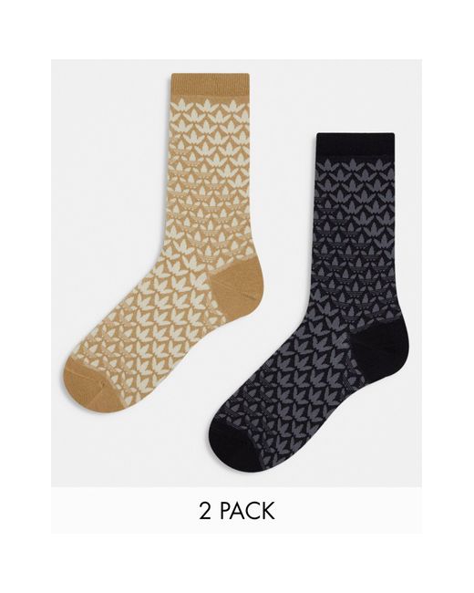 Adidas Originals Black Aop Trefoil 2-pack Socks