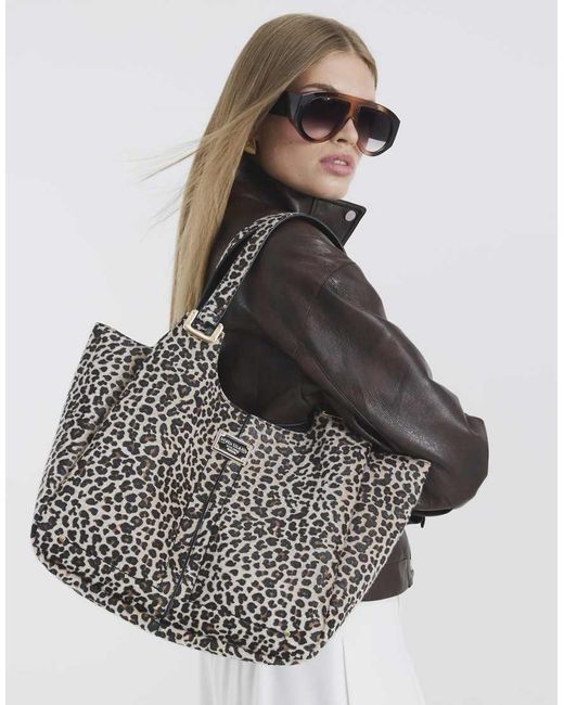 River Island Natural Leopard Print Winged Shoulder Bag