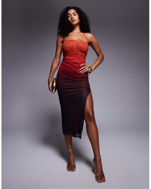 New Look Blue Ombre Mesh Bandeau Mid Dress