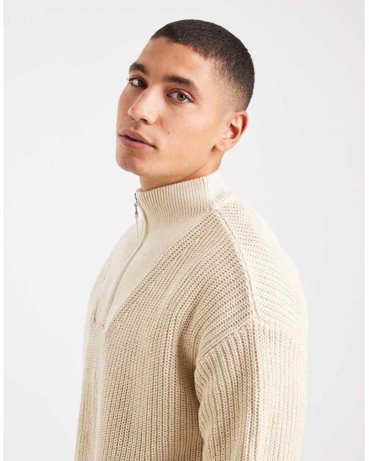 New Look Natural Fisherman Knit 1/4 Zip Jumper for men