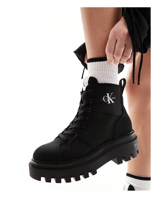 Calvin Klein Black Laceup Combat Boots