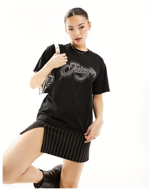Juicy Couture Diamante Logo Boyfriend T-shirt in Black | Lyst UK
