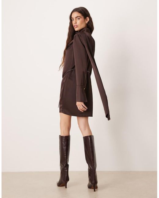 Mango Natural Tie Neck Long Sleeve Mini Dress