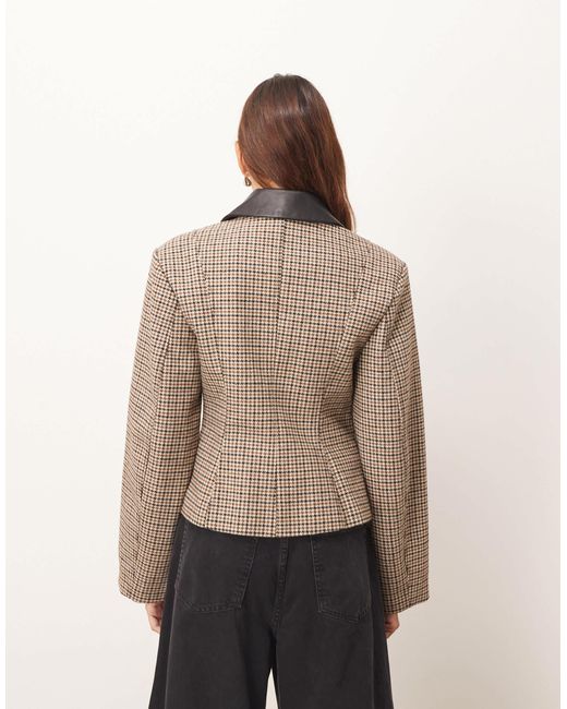 ARRANGE Natural Structured Jacket With Contrast Leather Collar