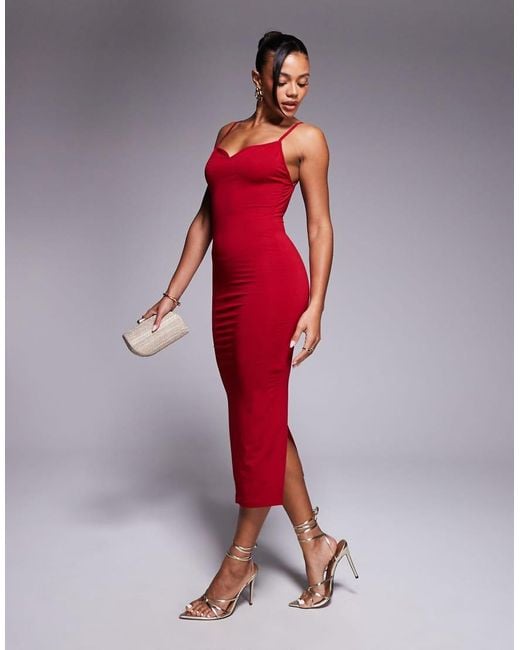 Oh Polly Red Carwen Sweetheart Jersey Open Back Midaxi Dress