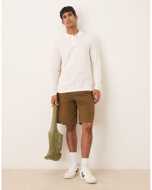 ASOS Basic Piqué Regular-Fit Polo Met Lange Mouwen in het White voor heren