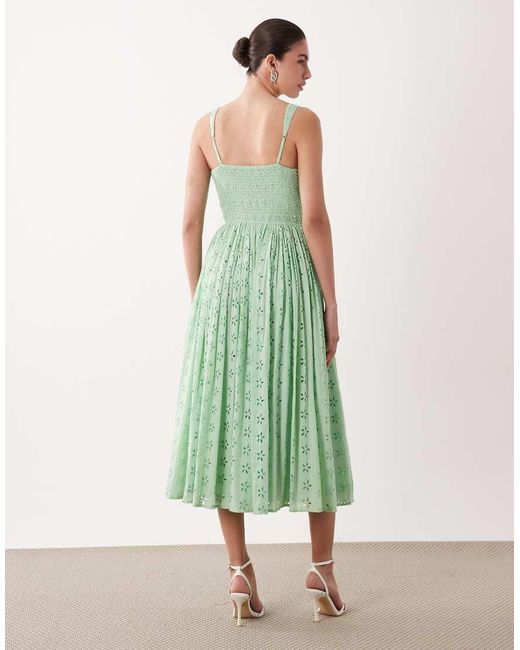 LACE & BEADS Green Broderie Cotton Corset Midaxi Dress