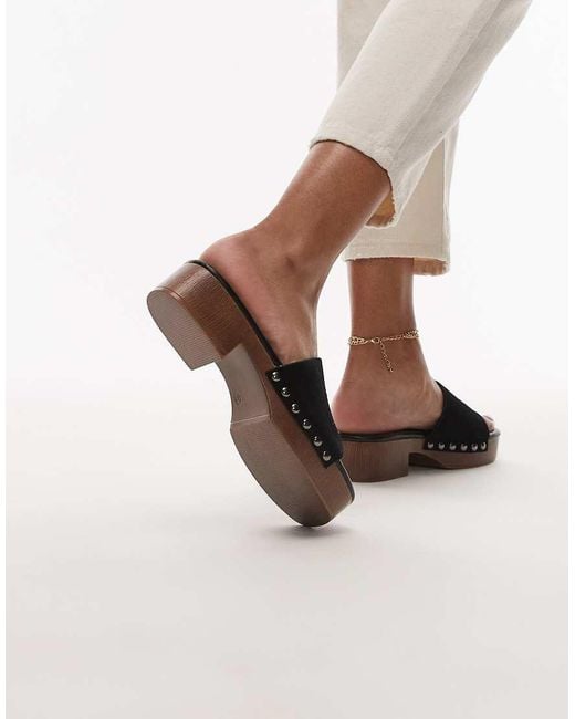 TOPSHOP Black Hamilton Suede Clog With Studs