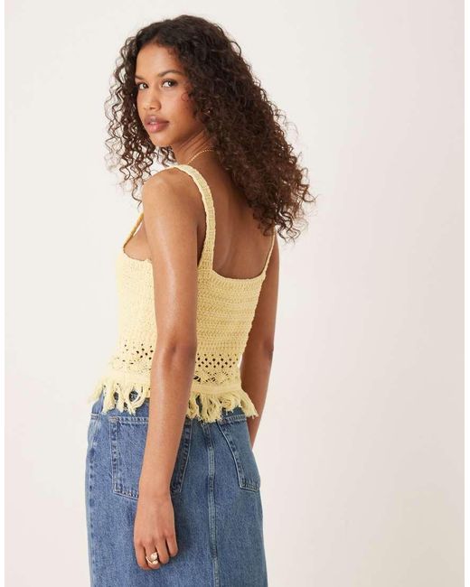 ASOS Blue Knitted Crochet Top With Fringing