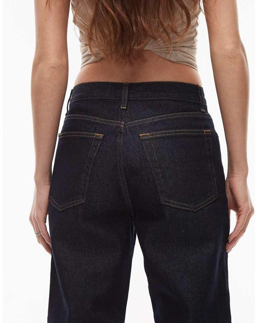 TOPSHOP Blue Runway Mid Rise Straight Turn-up Jeans