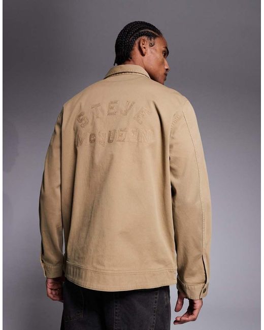 Barbour Natural Steve Mcqueen Logo Jacket With Back Print for men