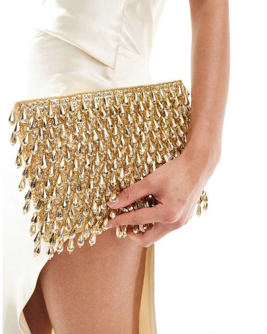 ASOS Metallic All Over Beaded Zip Top Clutch Bag