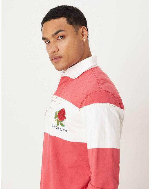 Polo Oversize Stile Rugby Rossa A Righe Bianche Con Logo E Numero Sulla Schiena di Polo Ralph Lauren in Red da Uomo