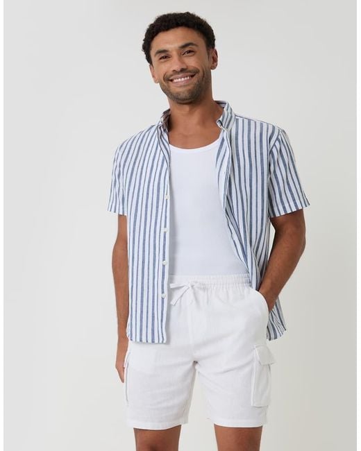 Threadbare White Linen Blend Cargo Shorts for men
