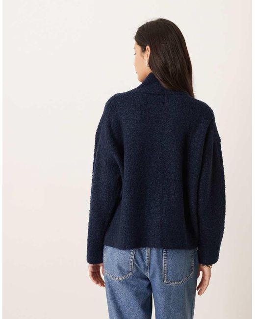 ASOS Blue Relaxed Boucle Funnel Neck Jumper